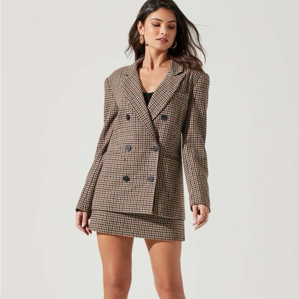 Astr Brian  Black and Brown Houndstooth Blazer Set